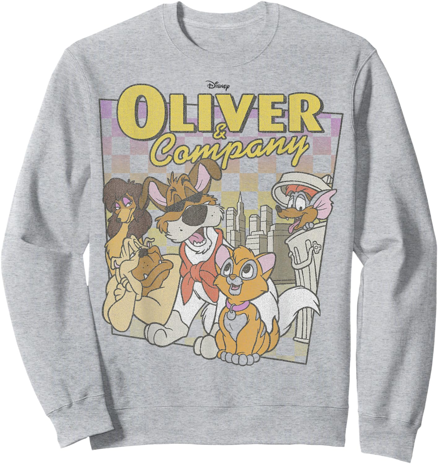 Disney Oliver & Company Checkerboard Poster Sweatshirt - Sweatshirt | Ash
