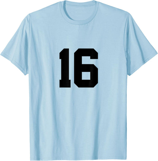 Number 16 (on Front / Back) Sports Team Jersey Number T-Shirt - T-Shirt | Light Blue