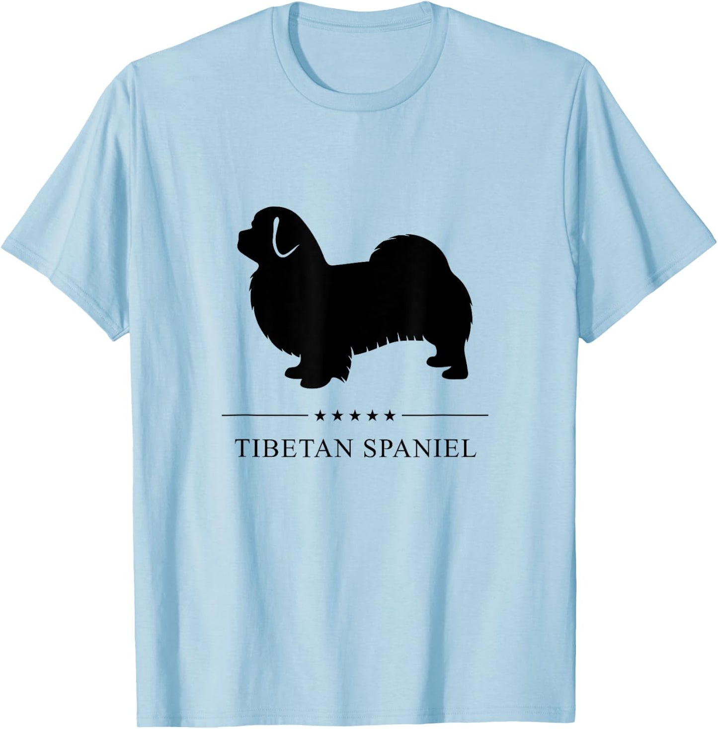 Tibetan Spaniel Black Silhouette T-Shirt - T-Shirt | Light Blue