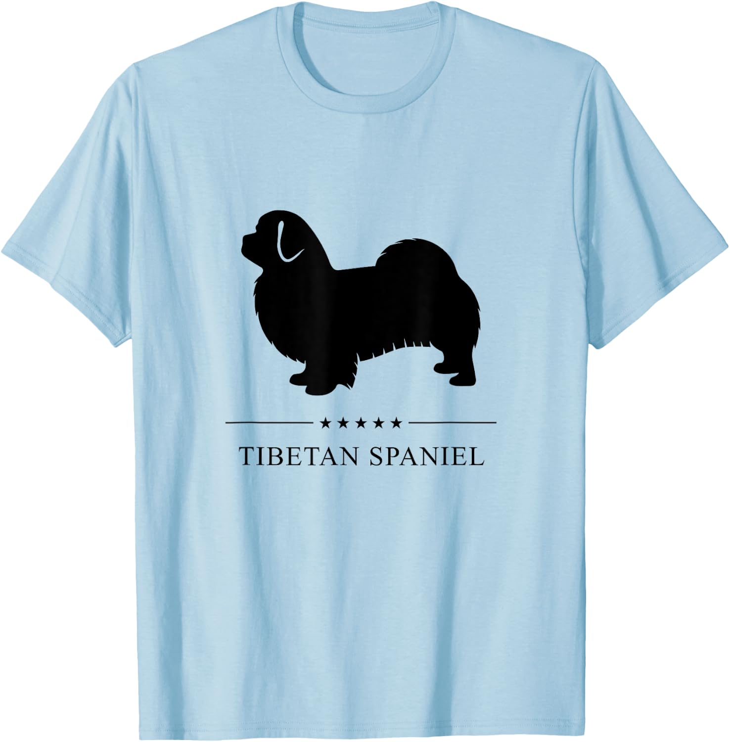 Tibetan Spaniel Black Silhouette T-Shirt - T-Shirt | Light Blue