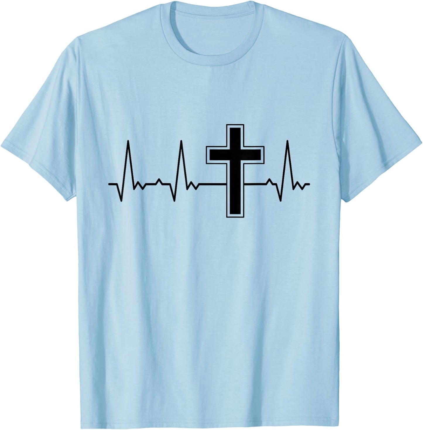 Heartbeat Graphic Gifts Women Men Kids Heartbeat Cross Grey -Adults, Kids Graphic Modern Graphic Small Classic Fit Short Sleeve Cotton, Polyester Blend T-Shirt - T-Shirt | Light Blue