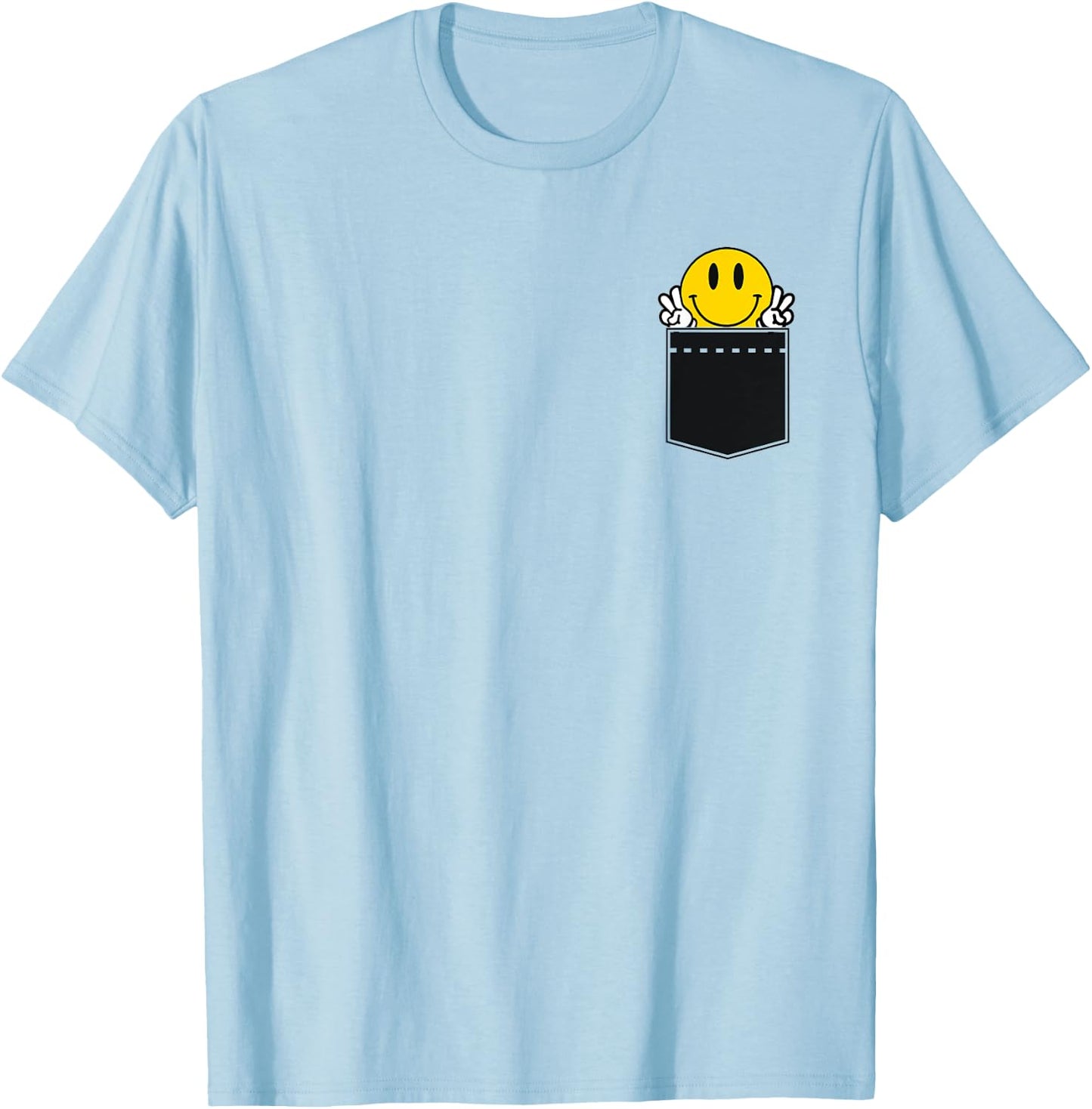 Yellow Smile Face Cute Checkered Peace Smiling Happy Face T-Shirt - T-Shirt | Light Blue