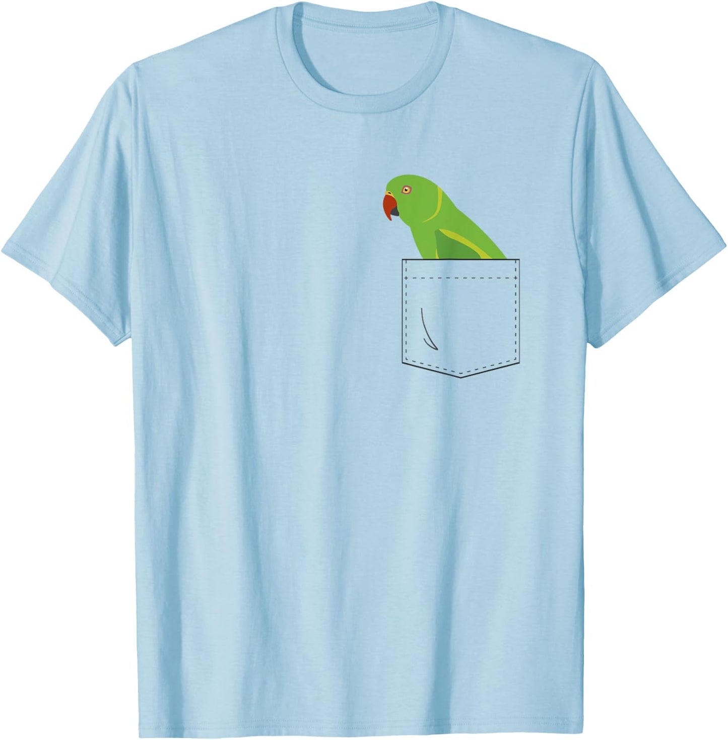 Indian Ringneck Parakeet Parrot Fake Pocket T-Shirt - T-Shirt | Light Blue