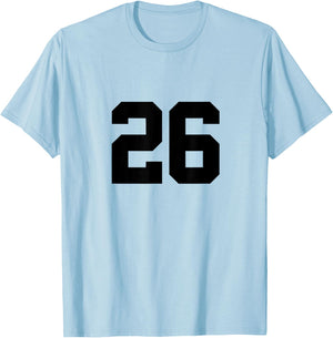 Number 26 (on Front / Back) Sports Team Jersey Number T-Shirt - T-Shirt | Light Blue