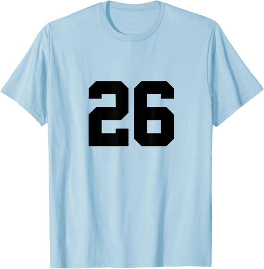 Number 26 (on Front / Back) Sports Team Jersey Number T-Shirt - T-Shirt | Light Blue