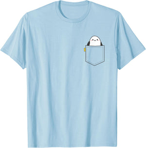 Shimaenaga Bird Wild Bird Hokkaido Snow Fairy Illustration One Point Pocket Design Cute T-Shirt - T-Shirt | Light Blue