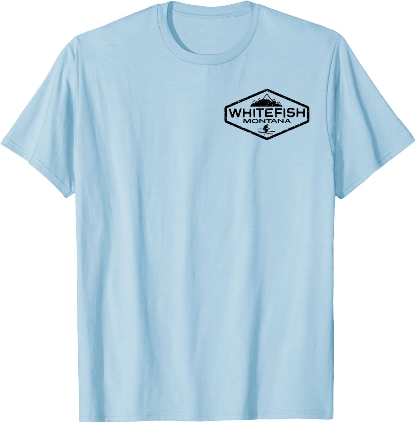 Whitefish Montana Vintage Distressed Front and Back T-Shirt - T-Shirt | Light Blue