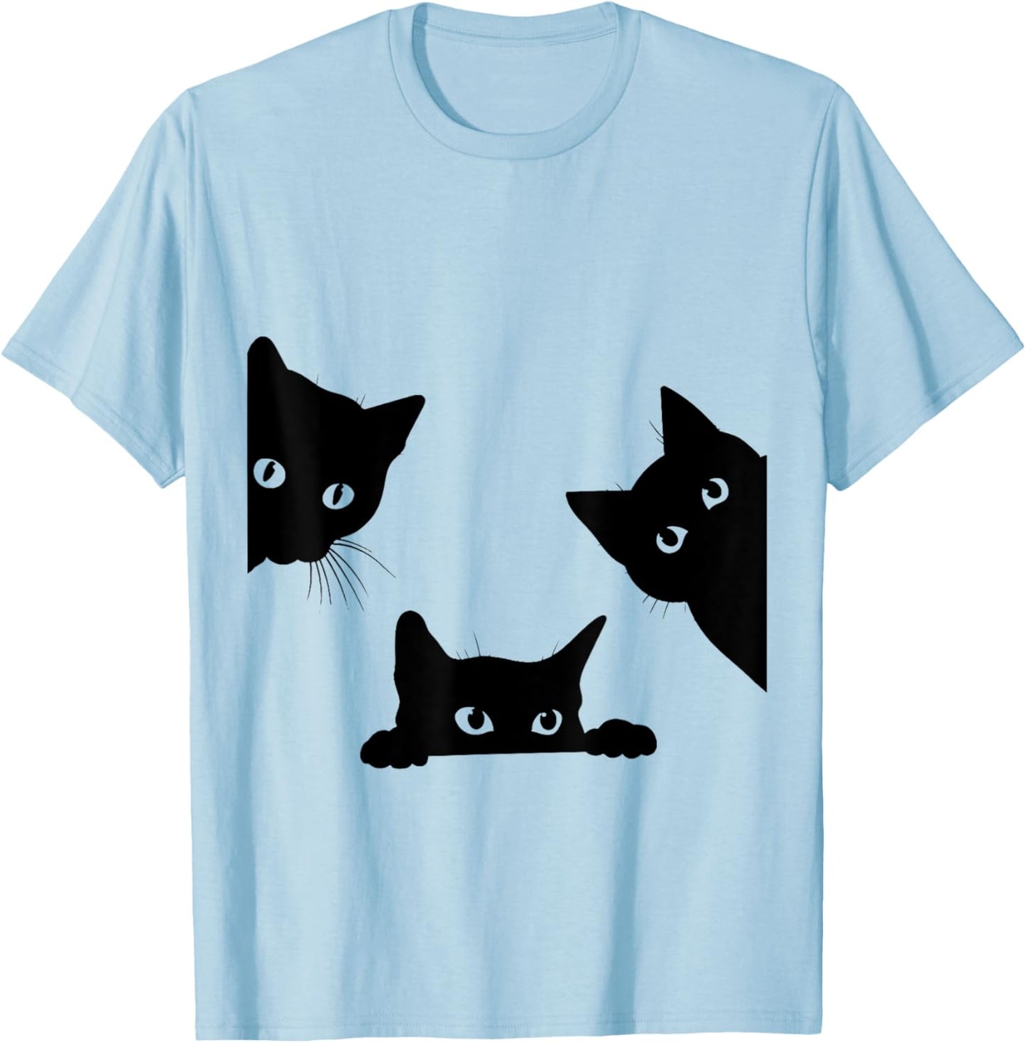 Black Cat Peeking T-Shirt - T-Shirt | Light Blue
