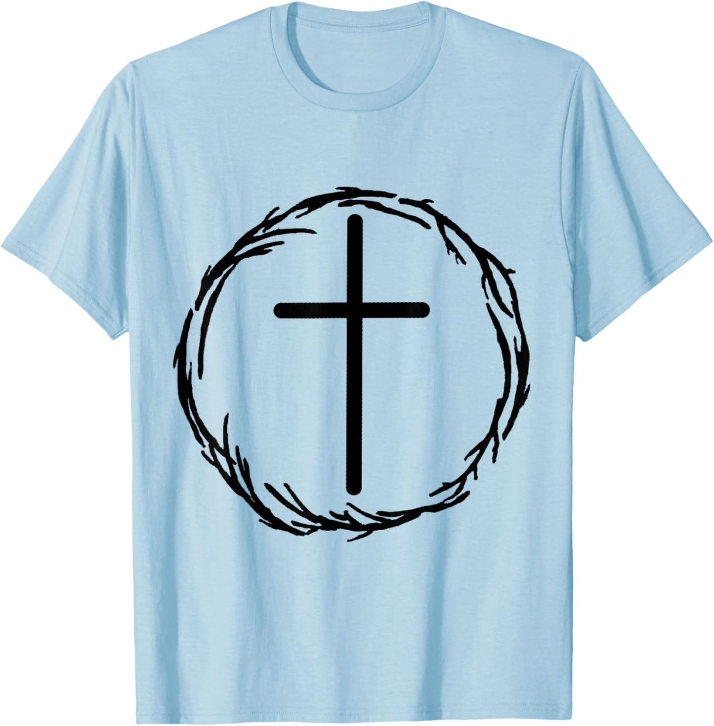 Cross and Crown of Thorns Christian Faith Bible Jesus Christ T-Shirt - T-Shirt | Light Blue