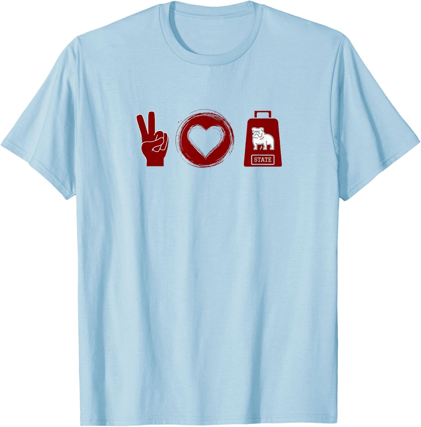 Peace, Love, Cowbell Mississippi Game Day T-Shirt - T-Shirt | Light Blue