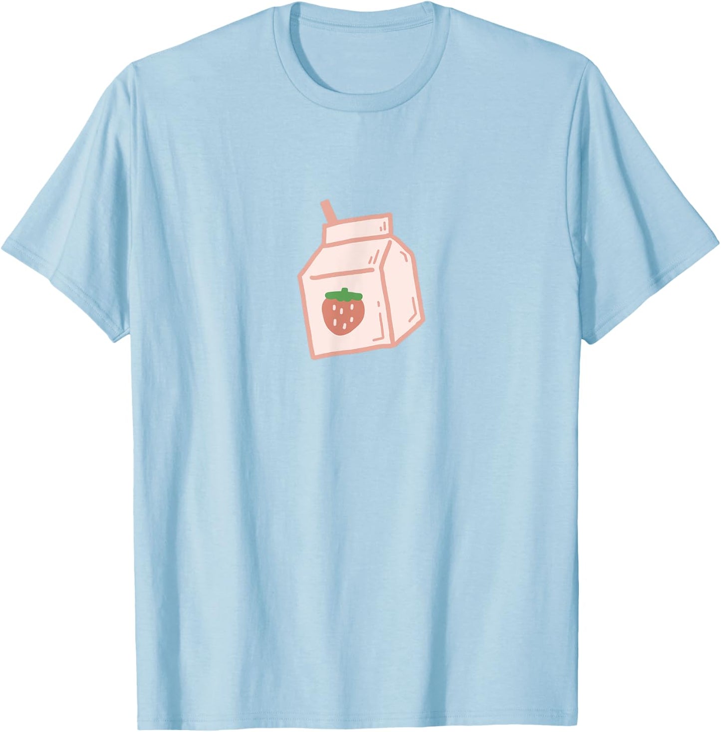Cute Pink Strawberry Milk Carton Minimal Kawaii Aesthetic T-Shirt - T-Shirt | Light Blue