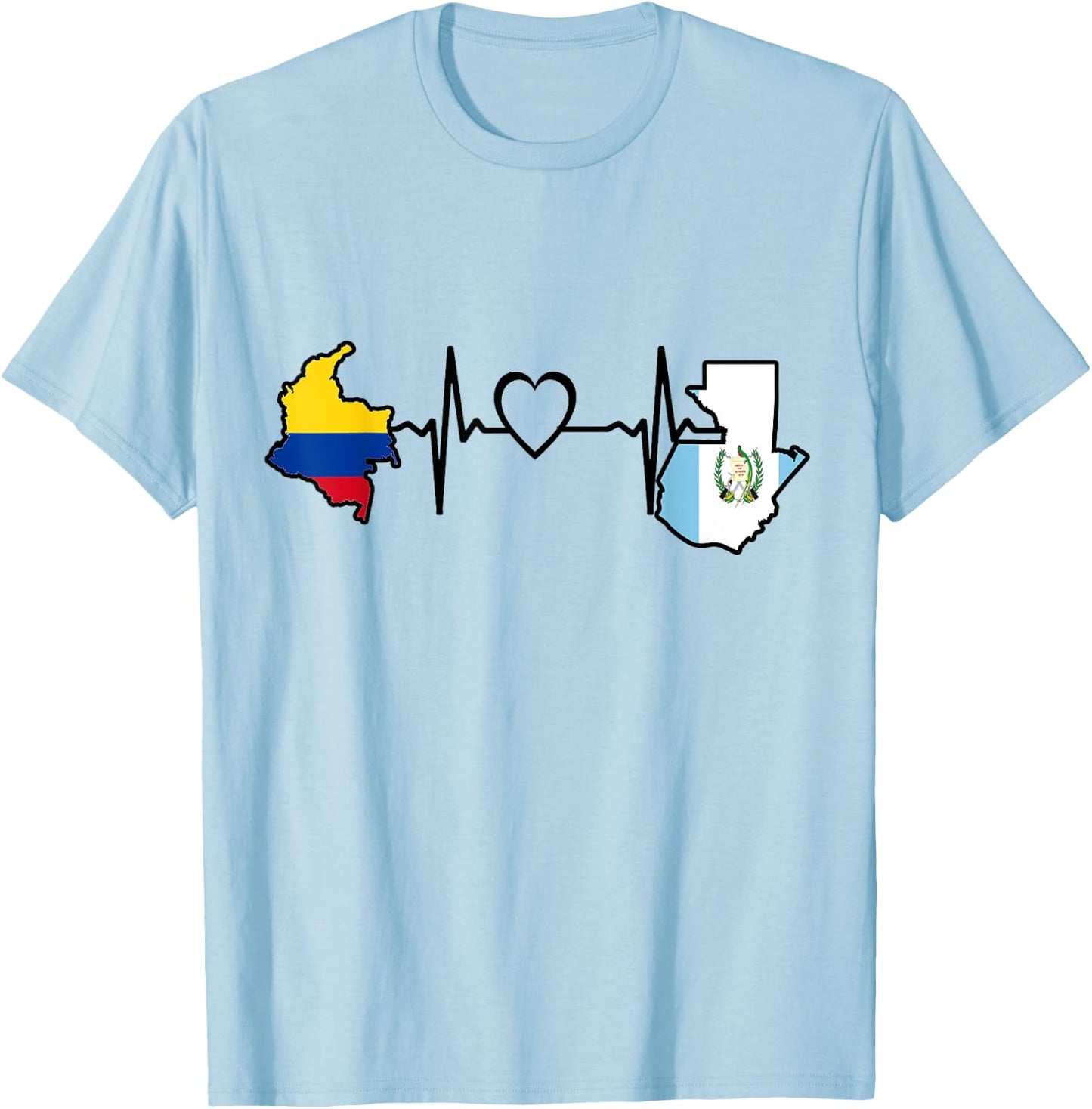 Guatemala Colombia Flag Guatemalan Colombian Heartbeat T-Shirt - T-Shirt | Light Blue