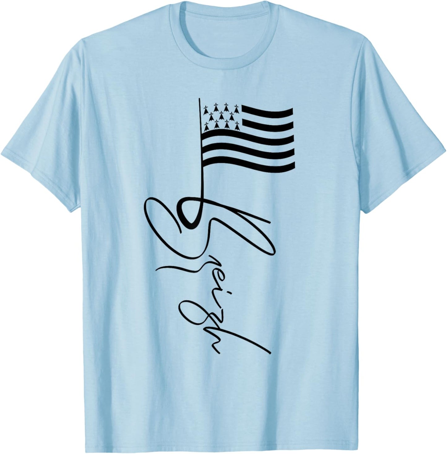 Brittany France Signature Flag Pole - Breizh Breton Flag T-Shirt - T-Shirt | Light Blue