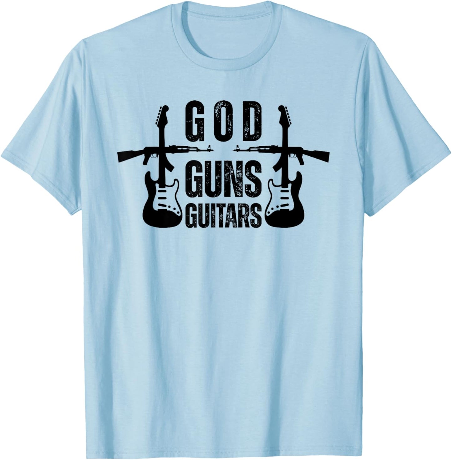 God Guns Guitar Funny Christian Guitar Lover T-Shirt - T-Shirt | Light Blue