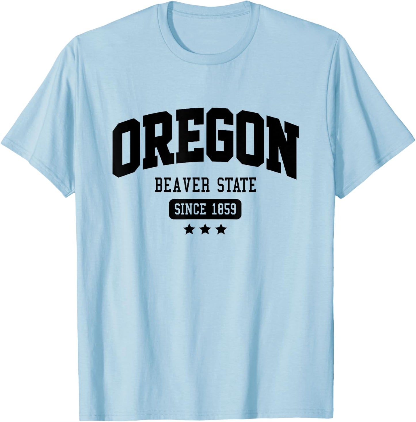 Vintage Oregon Beaver State Athletic Black Text T-Shirt - T-Shirt | Light Blue