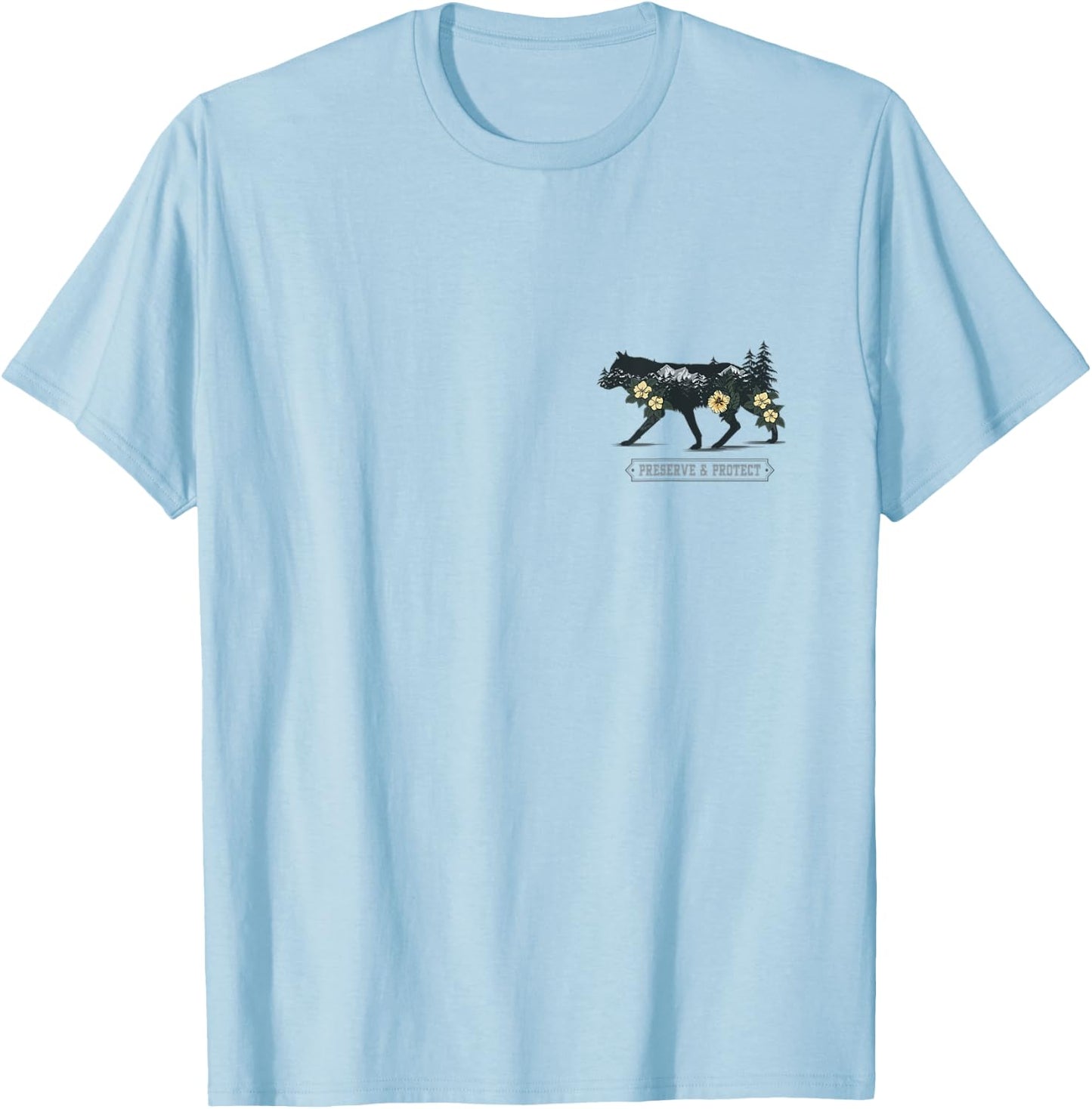 Classic National Park Adventure - Wolf - Preserve & Protect T-Shirt - T-Shirt | Light Blue