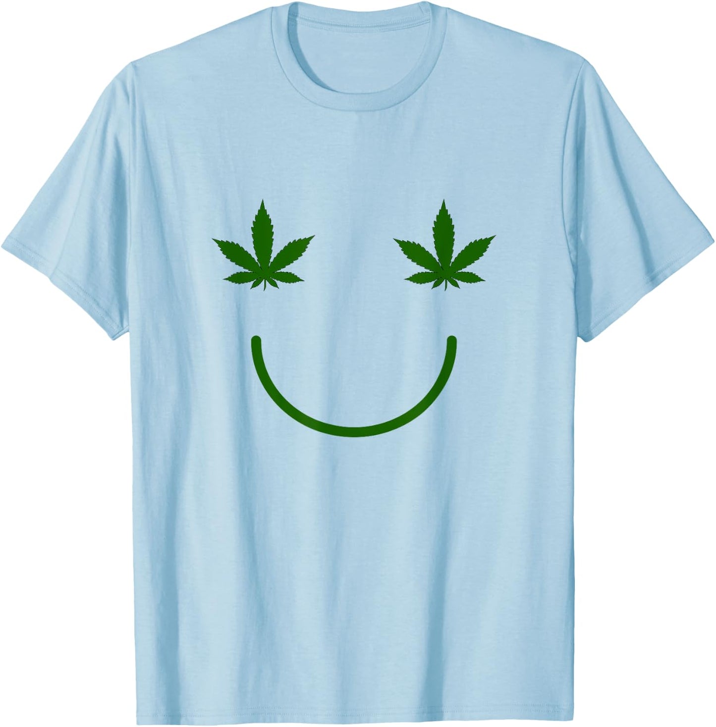 Weed Happy Face, Funny Smiling Pot Leaf T-Shirt - T-Shirt | Light Blue