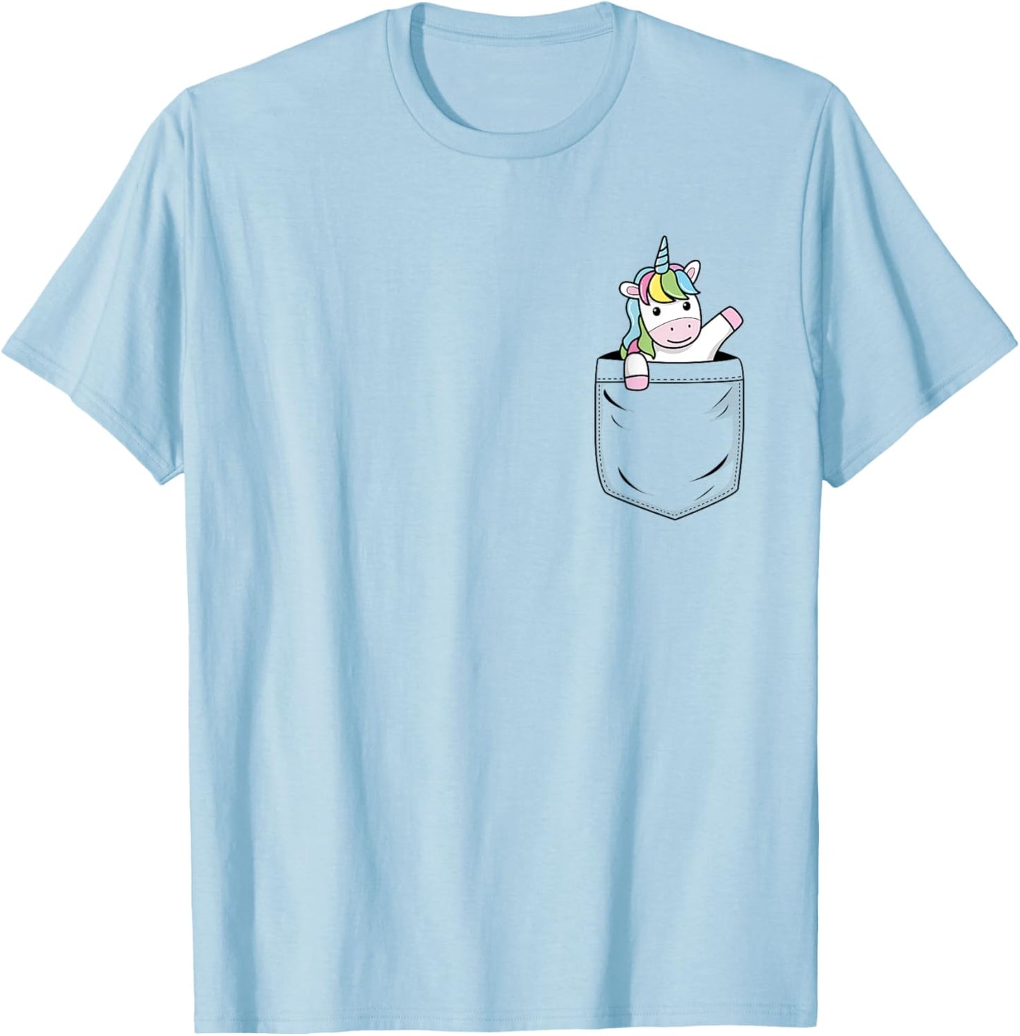 Unicorn Lovers Cute Funny Unicorn In Pocket T-Shirt - T-Shirt | Light Blue