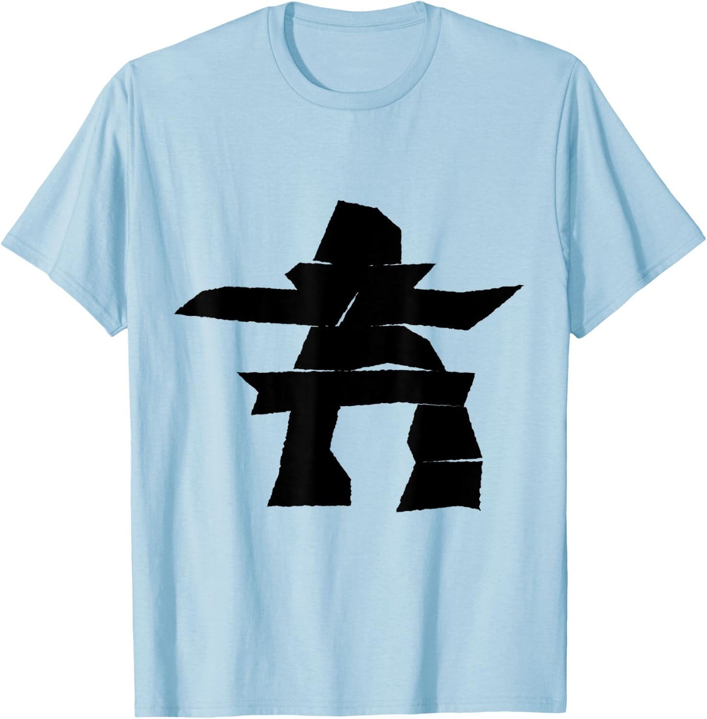 Black Inukshuk Silhouette T-Shirt - T-Shirt | Light Blue