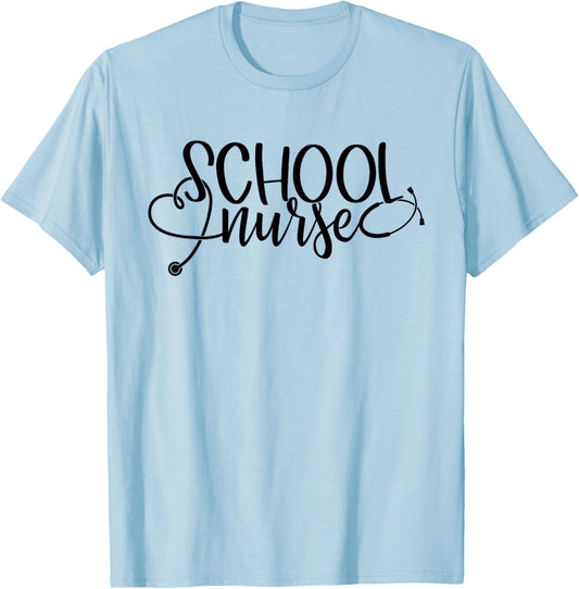 Women School Nurse Stethoscope Heart Appreciation Nursing T-Shirt - T-Shirt | Light Blue