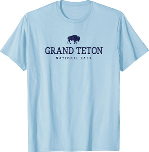 Grand Teton National Park Bison Vintage Hiking Souvenir T-Shirt - T-Shirt | Light Blue