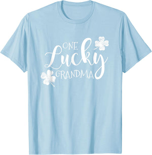 One Lucky Grandma, Four Leaf Clover, Saint Patrick's Day T-Shirt - T-Shirt | Light Blue