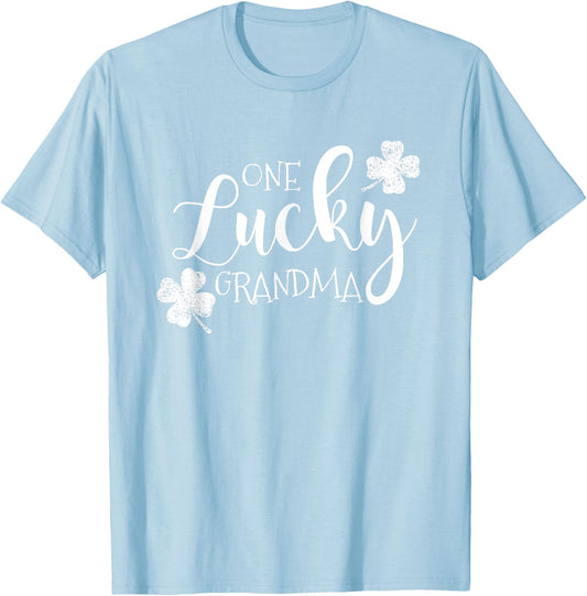 One Lucky Grandma, Four Leaf Clover, Saint Patrick's Day T-Shirt - T-Shirt | Light Blue