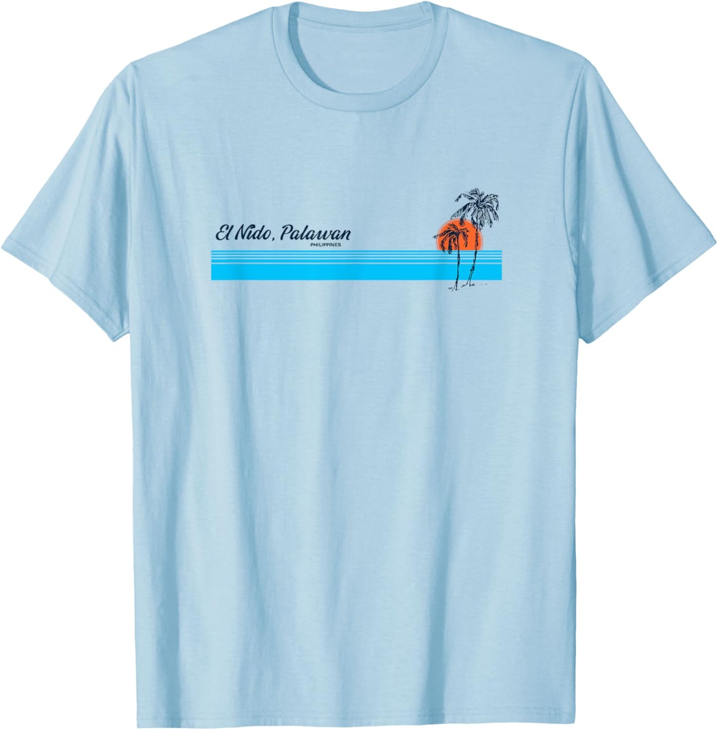 El Nido, Palawan Vintage 70s Palm Trees Design T-Shirt - T-Shirt | Light Blue
