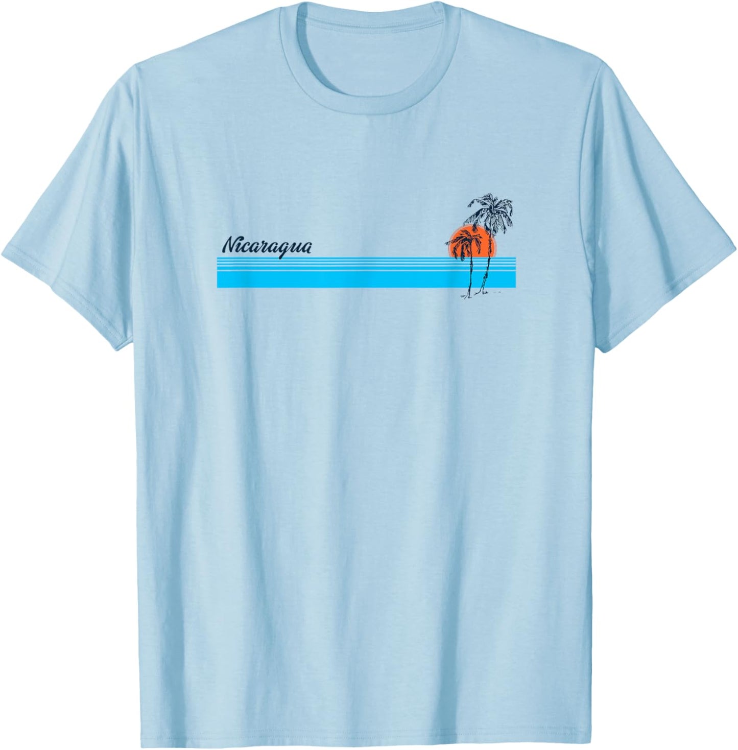 Nicaragua Vintage 70s Palm Trees Design T-Shirt - T-Shirt | Light Blue