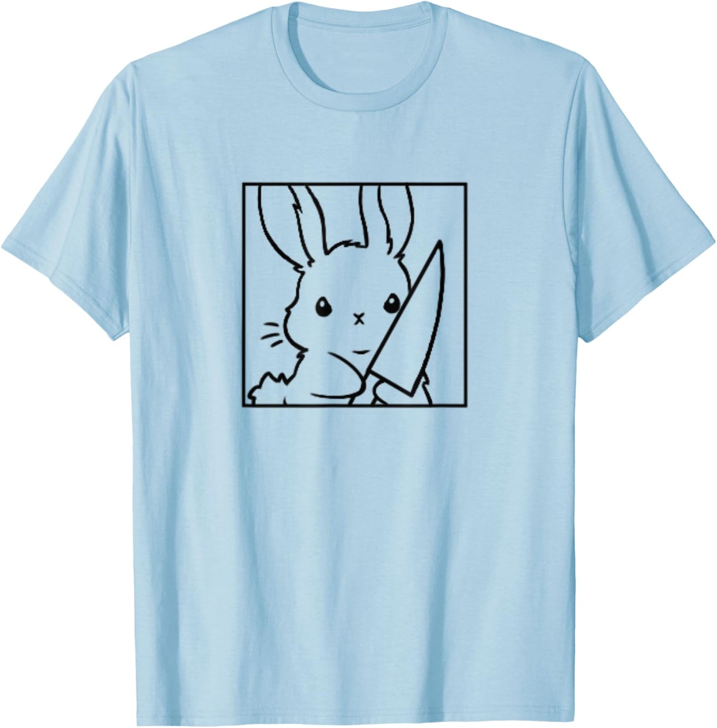 Coquette Cartoon Cute Kawaii Emote Angry Rabbit Bunny Knife T-Shirt - T-Shirt | Light Blue