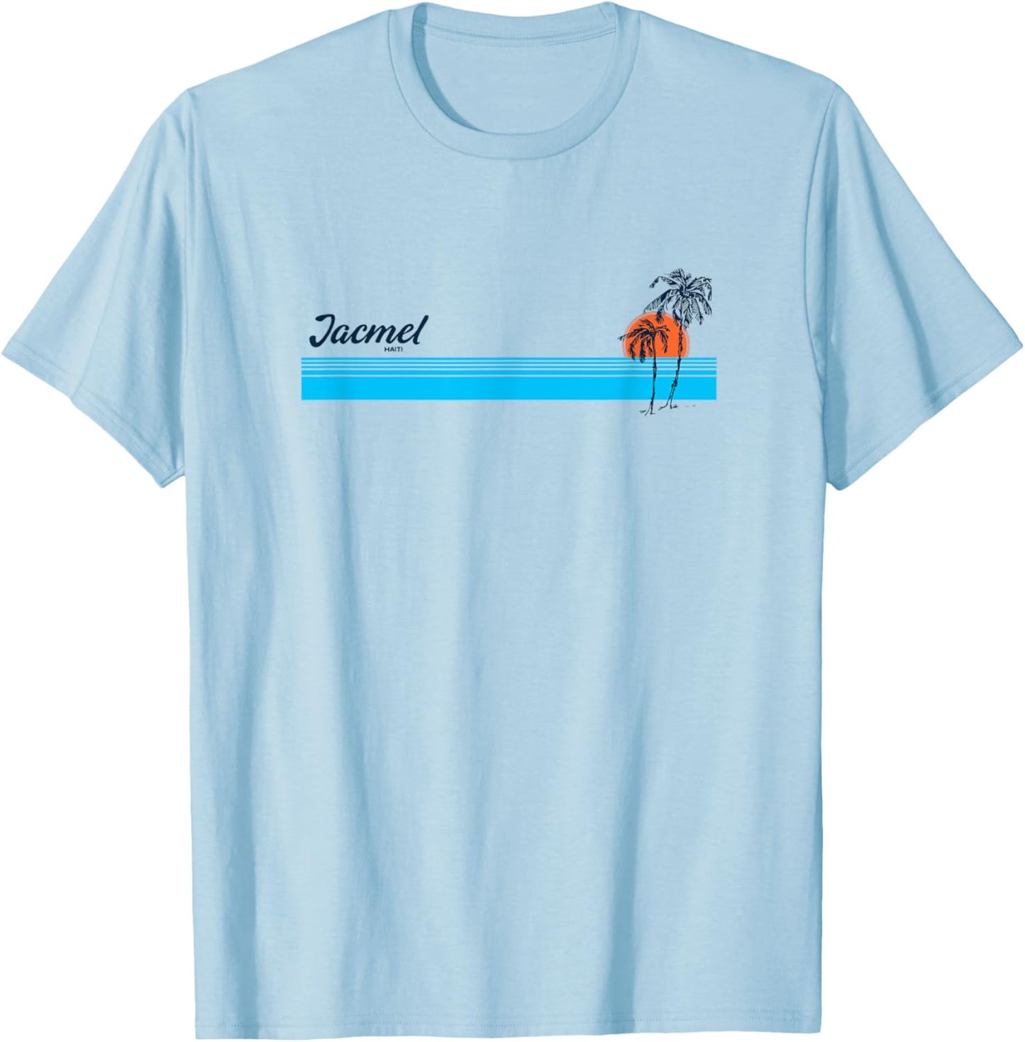 Jacmel Vintage 70s Palm Trees Design T-Shirt - T-Shirt | Light Blue