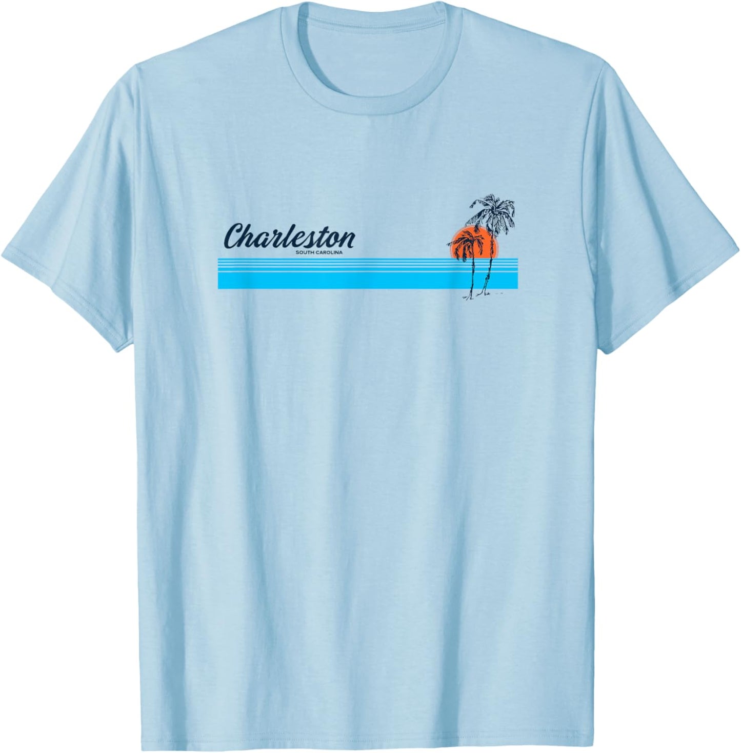 Charleston SC Vintage 70s Palm Trees Design T-Shirt - T-Shirt | Light Blue