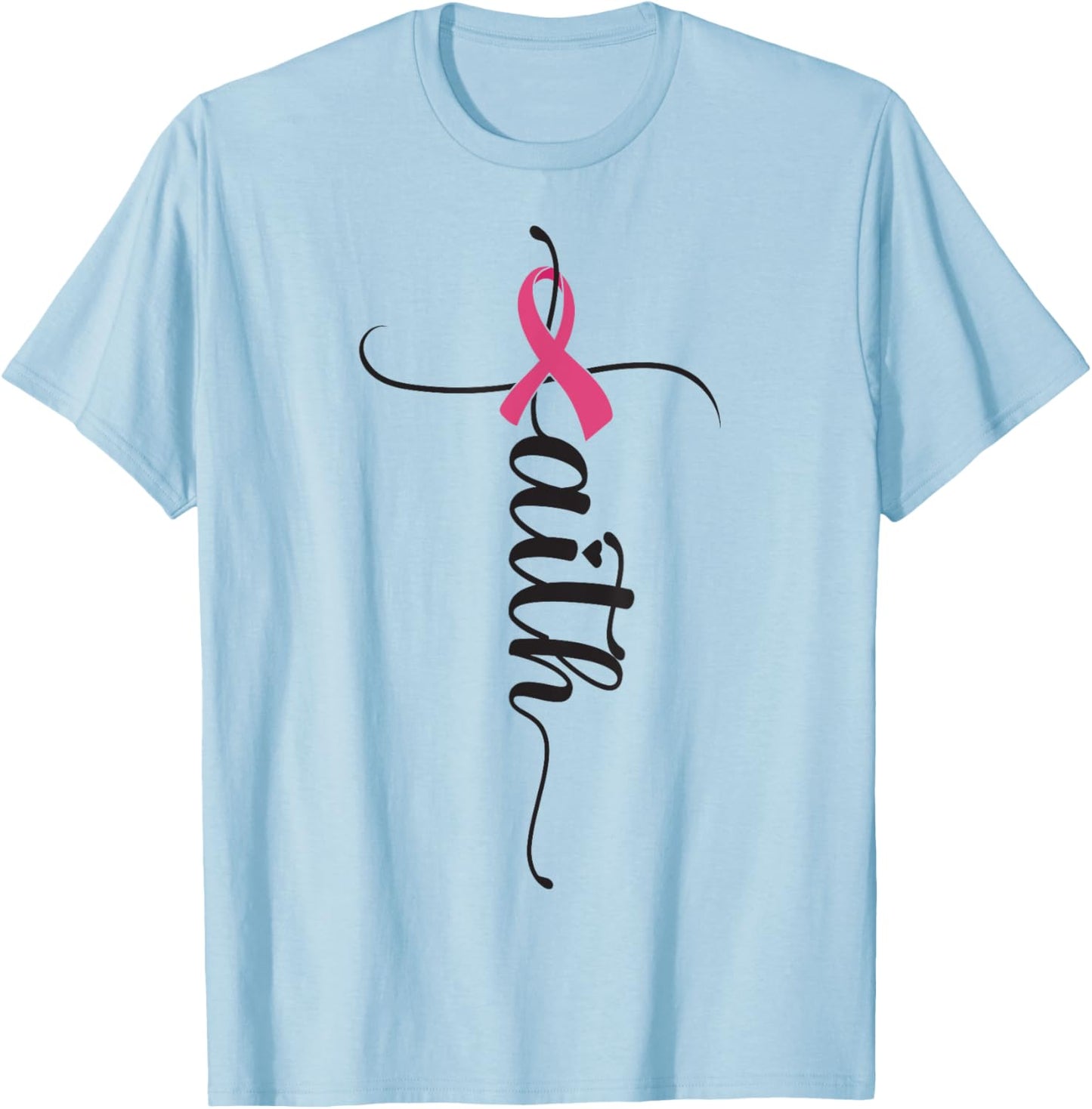 Breast Cancer Faith Breast Cancer Awareness Pink Ribbon T-Shirt - T-Shirt | Light Blue