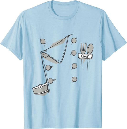 White Chef Coat Costume Easy Funny Cook Halloween Graphic T-Shirt - T-Shirt | Light Blue