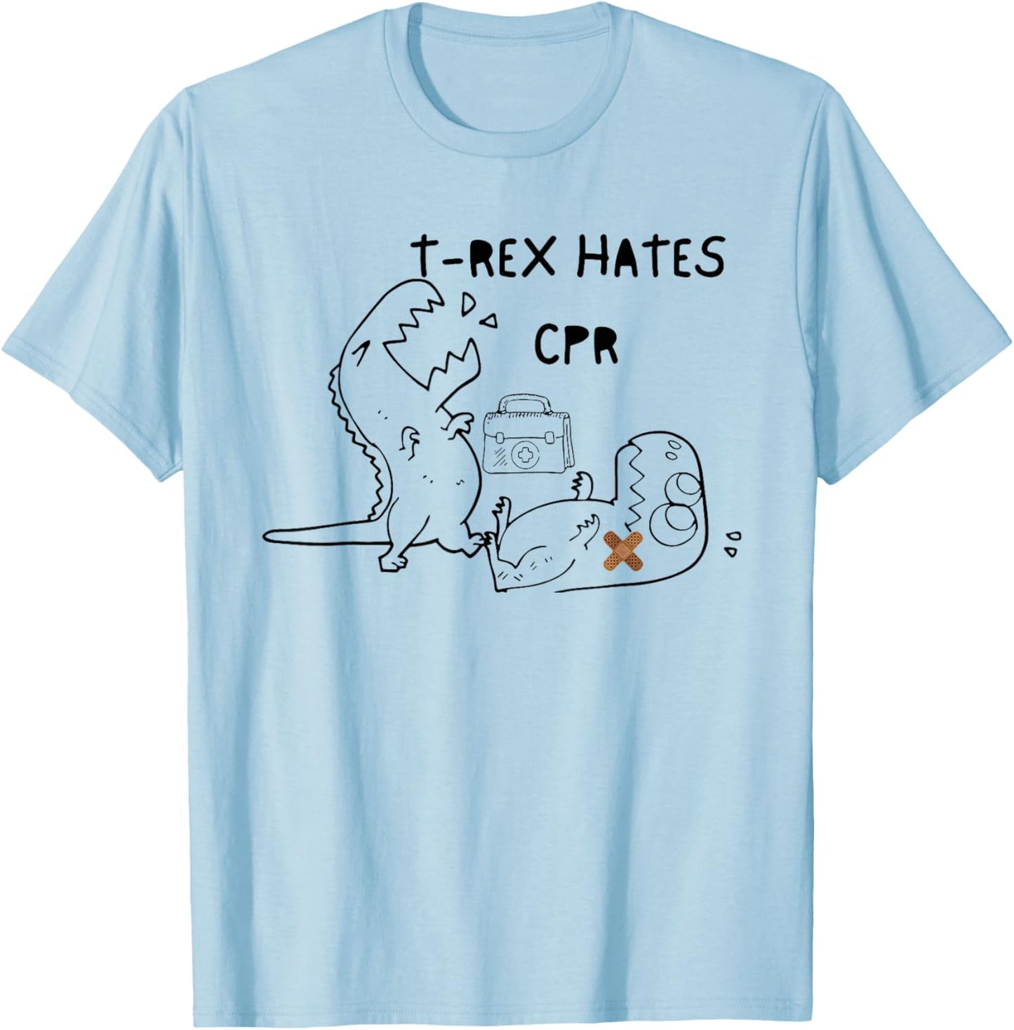T-Rex Hates CPR Dinosaurs T-Shirt - T-Shirt | Light Blue