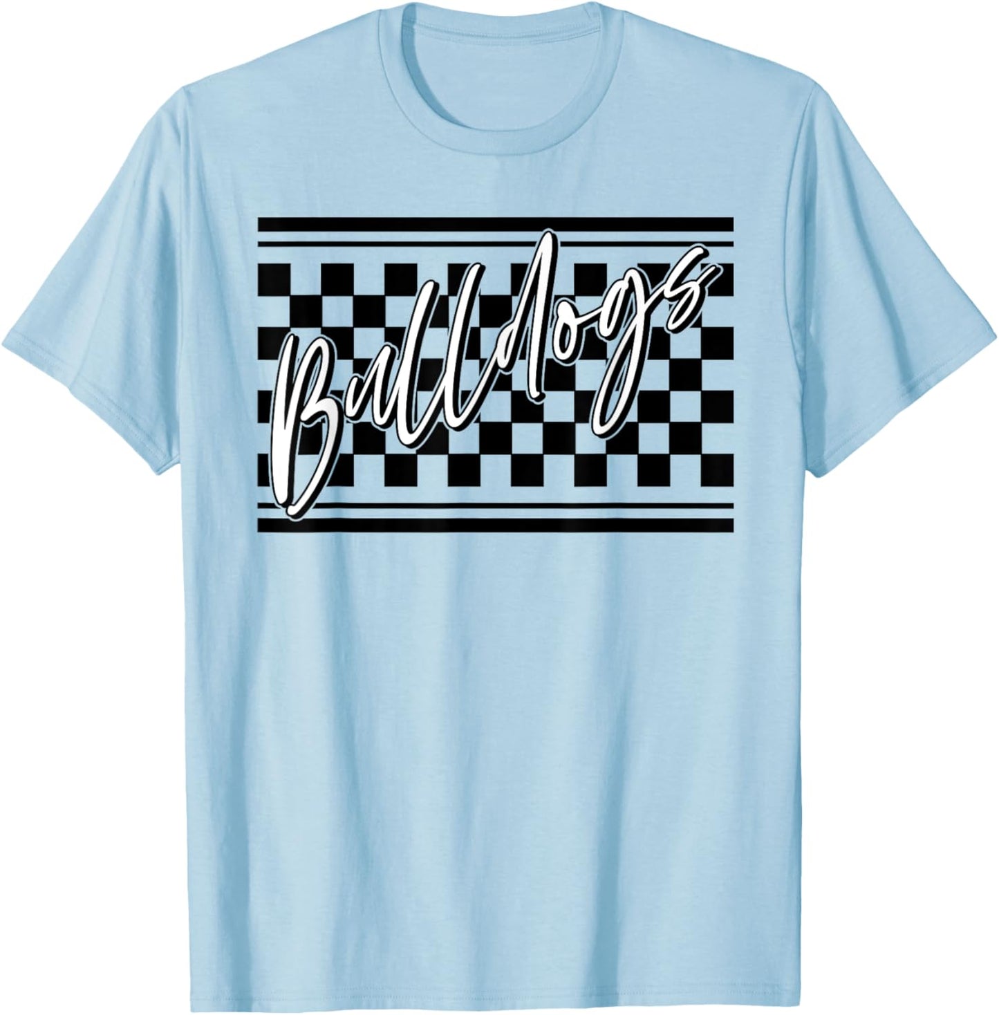 Bulldogs School Spirit Blue Bulldog Pride Checkered Print T-Shirt - T-Shirt | Light Blue