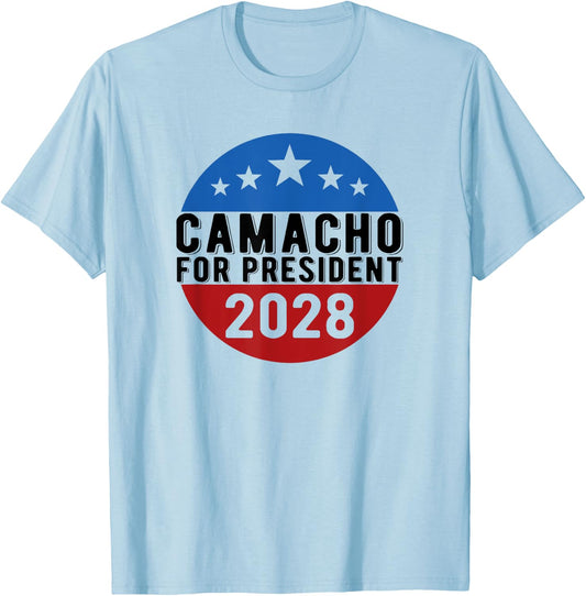 Camacho for President 2028 USA Funny T-Shirt - T-Shirt | Light Blue