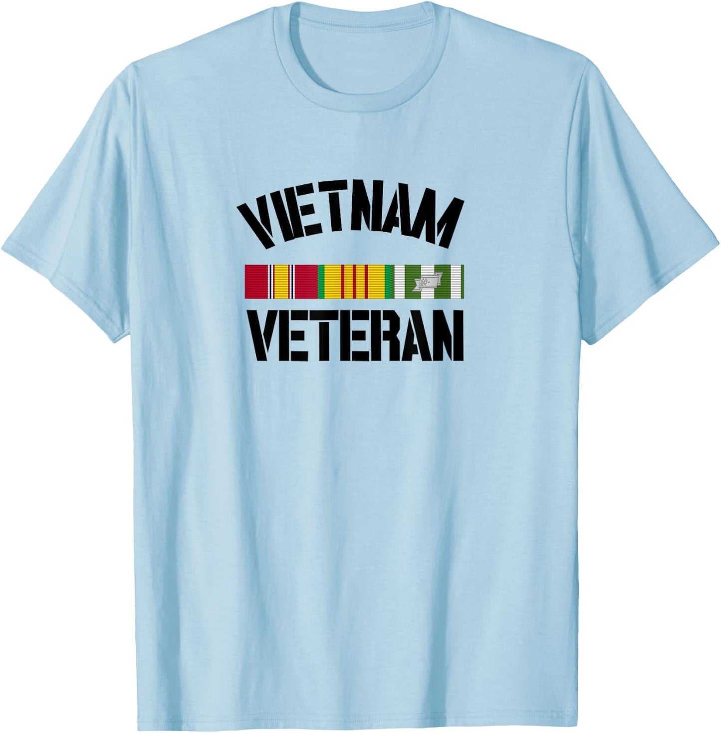 Patriotic American Creations by Revinct Designs Vietnam Veteran Pride Service Ribbon - Men's Grey Classic Fit Short Sleeve - Size Small T-Shirt - T-Shirt | Light Blue