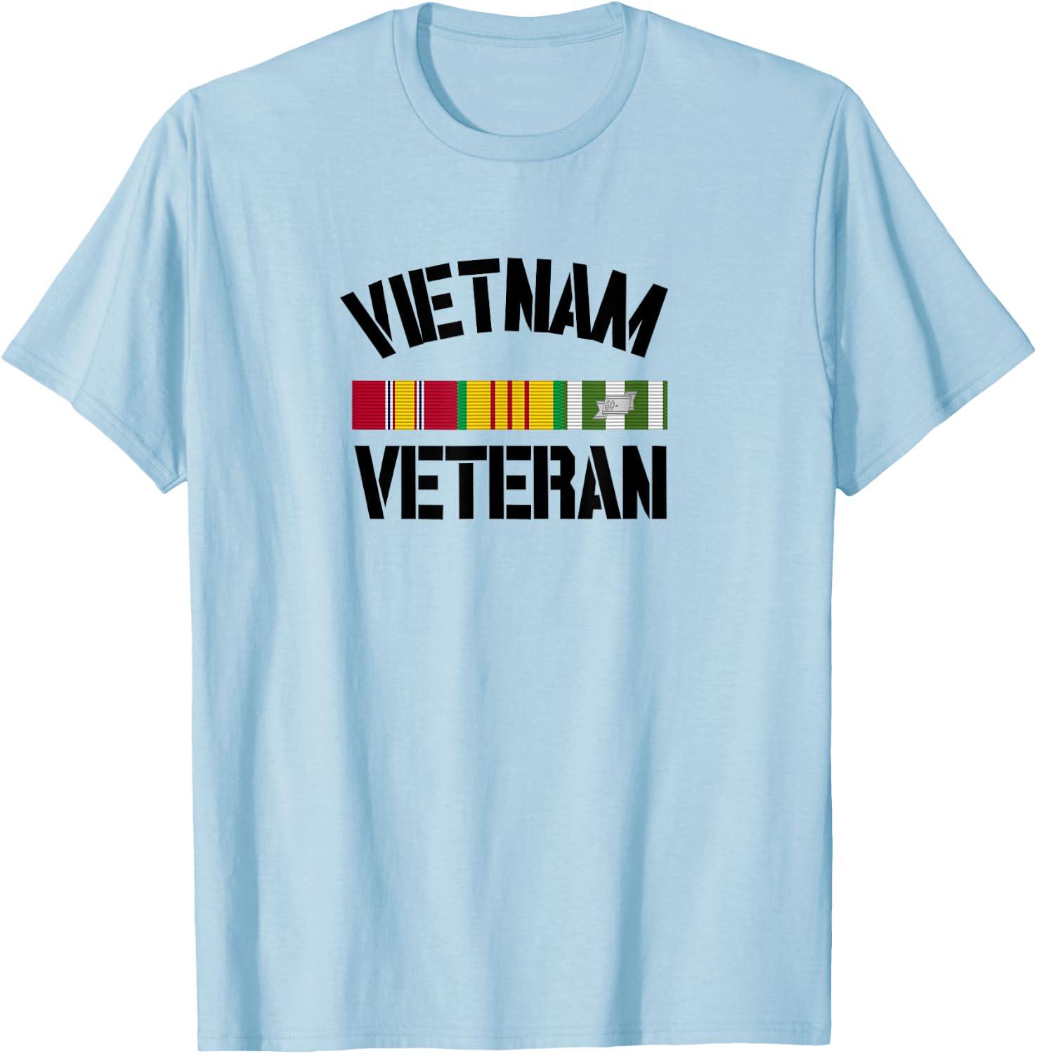 Patriotic American Creations by Revinct Designs Vietnam Veteran Pride Service Ribbon - Men's Grey Classic Fit Short Sleeve - Size Small T-Shirt - T-Shirt | Light Blue