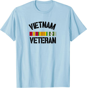 Patriotic American Creations by Revinct Designs Vietnam Veteran Pride Service Ribbon - Men's Grey Classic Fit Short Sleeve - Size Small T-Shirt - T-Shirt | Light Blue