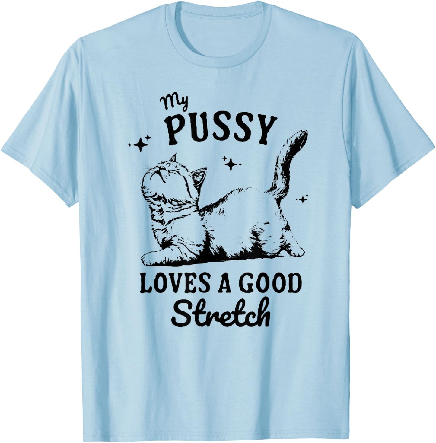 My Pussy Love A Good Stretch, Funny Raunchy Cat, Funny Meme T-Shirt - T-Shirt | Light Blue