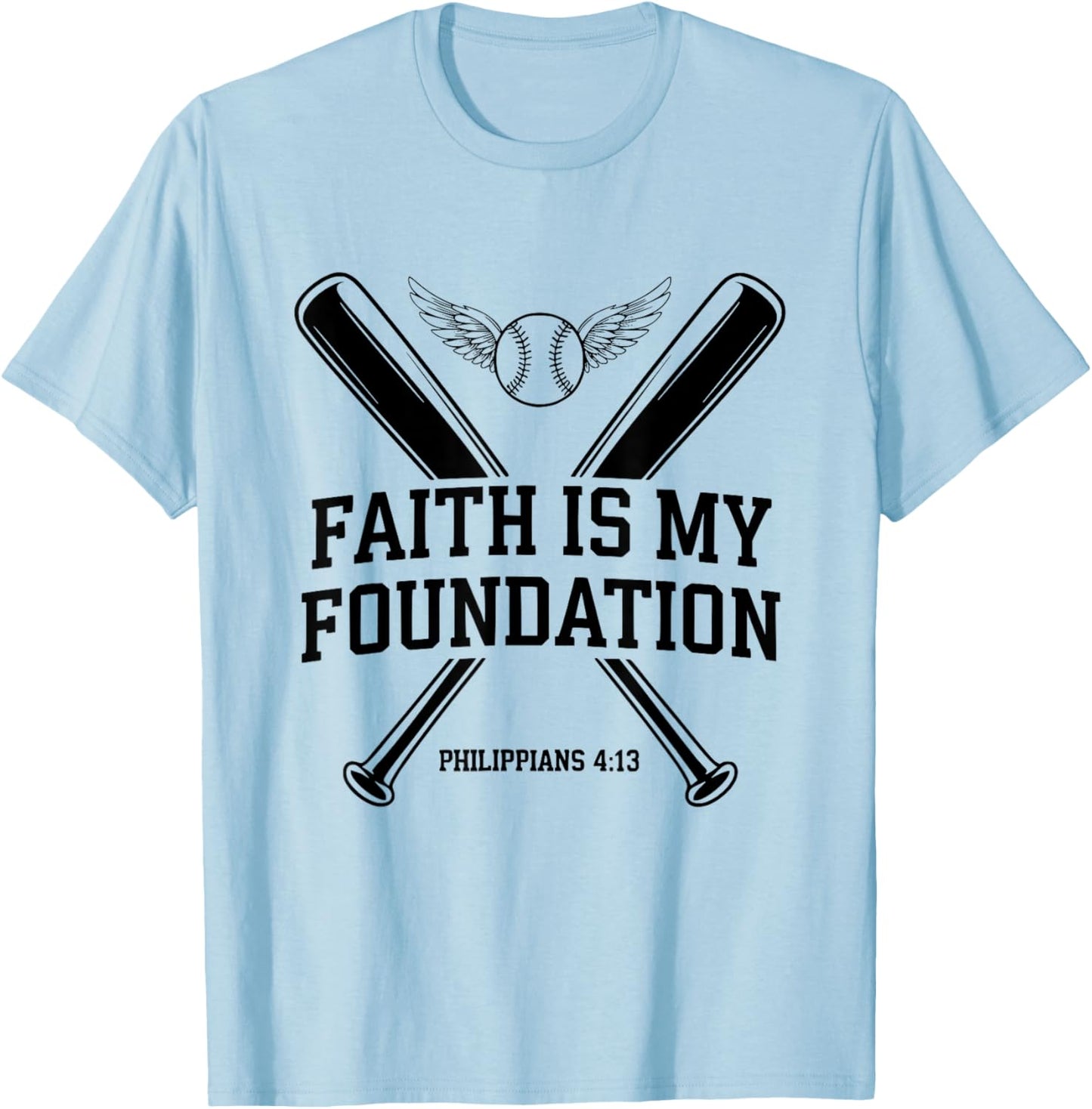 Christian Baseball Player Sports Bible Verse Theme T-Shirt - T-Shirt | Light Blue
