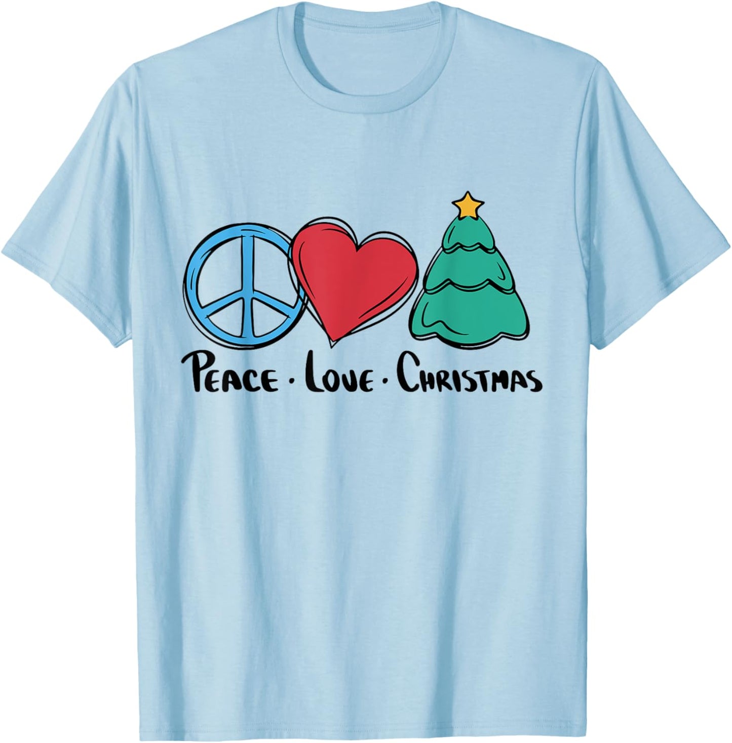 Funny Christmas Peace Love Christmas Xmas Men Women Kids T-Shirt - T-Shirt | Light Blue