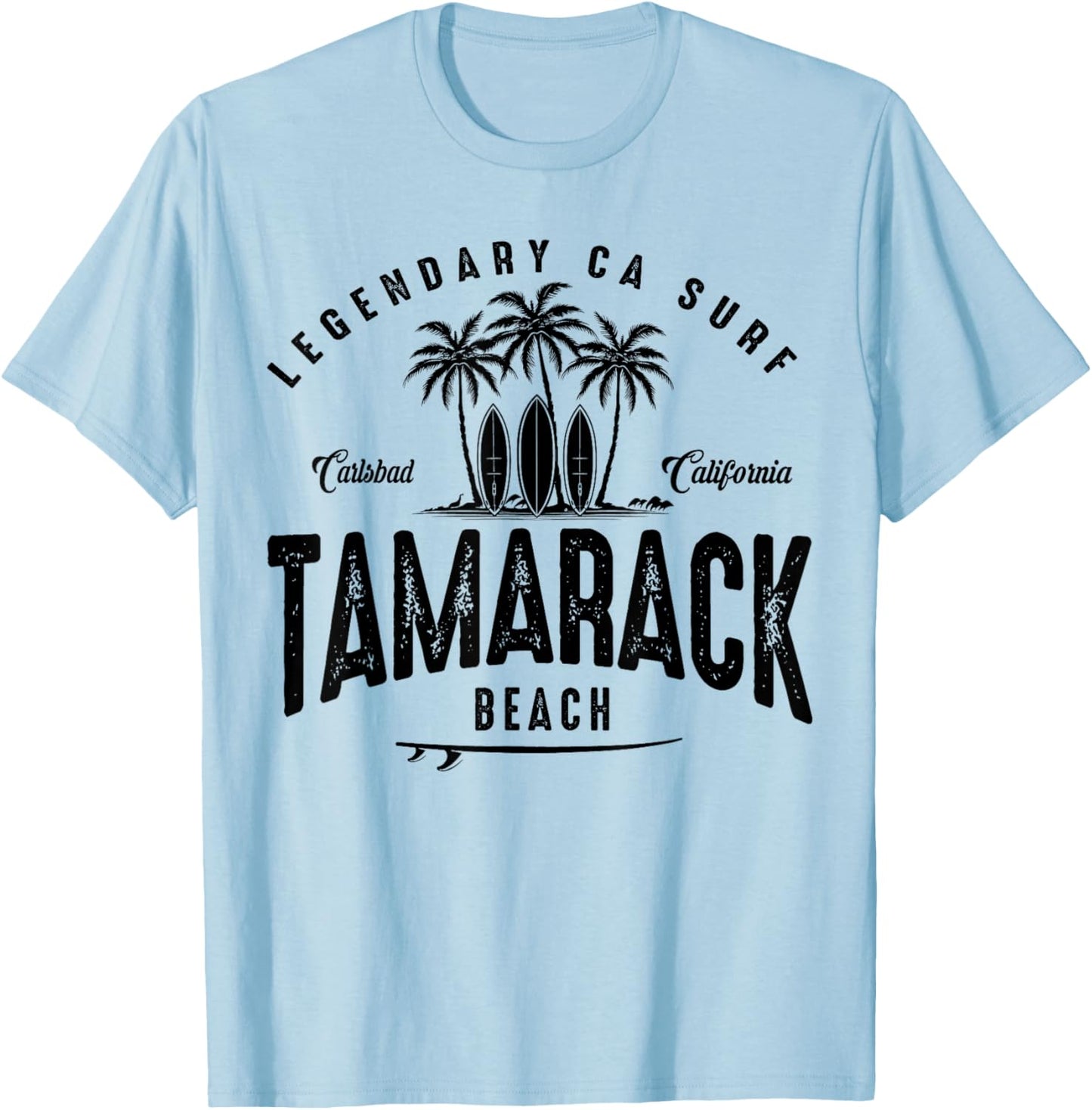THREE VINTAGE SURFBOARDS AND PALMS - Tamarack Beach T-Shirt - T-Shirt | Light Blue
