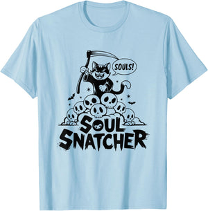 Soul Snatcher Cat Pile Of Skulls Halloween Women T-Shirt - T-Shirt | Light Blue