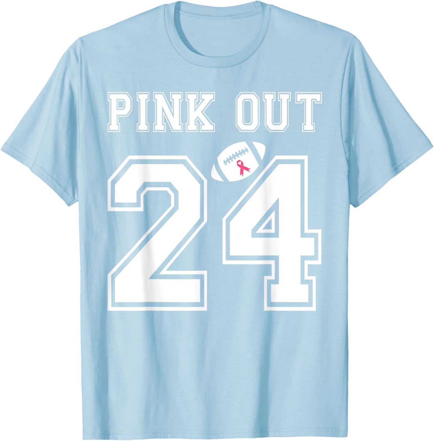 Pink Out 2024 Football Team Breast Cancer Awareness Month T-Shirt - T-Shirt | Light Blue