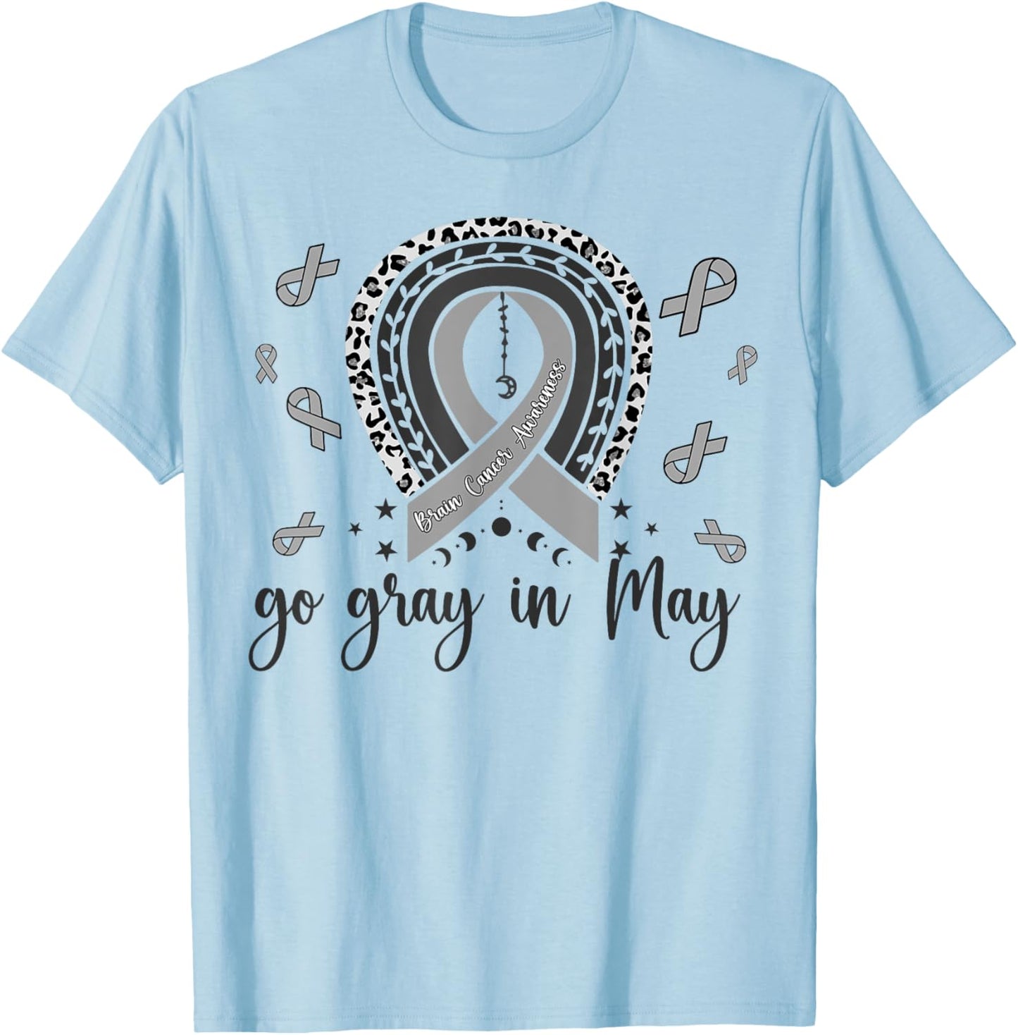 Go Gray In May Brain Cancer Awareness Rainbow Ribbon T-Shirt - T-Shirt | Light Blue