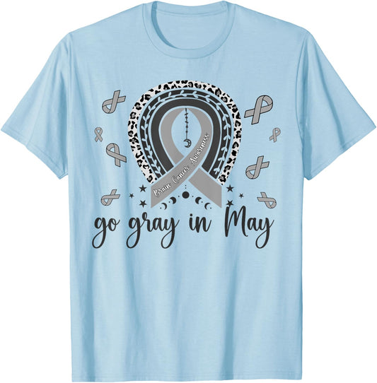 Go Gray In May Brain Cancer Awareness Rainbow Ribbon T-Shirt - T-Shirt | Light Blue