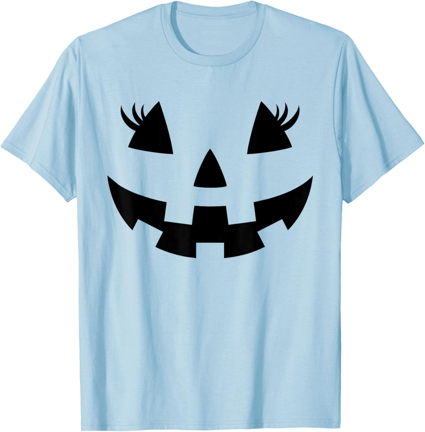 Jack O Lantern Face Pumpkin Eyelashes Hallowen Costume Funny T-Shirt - T-Shirt | Light Blue
