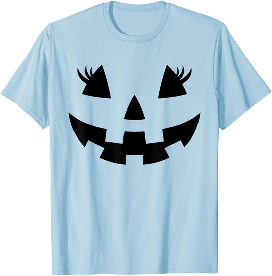 Jack O Lantern Face Pumpkin Eyelashes Hallowen Costume Funny T-Shirt - T-Shirt | Light Blue